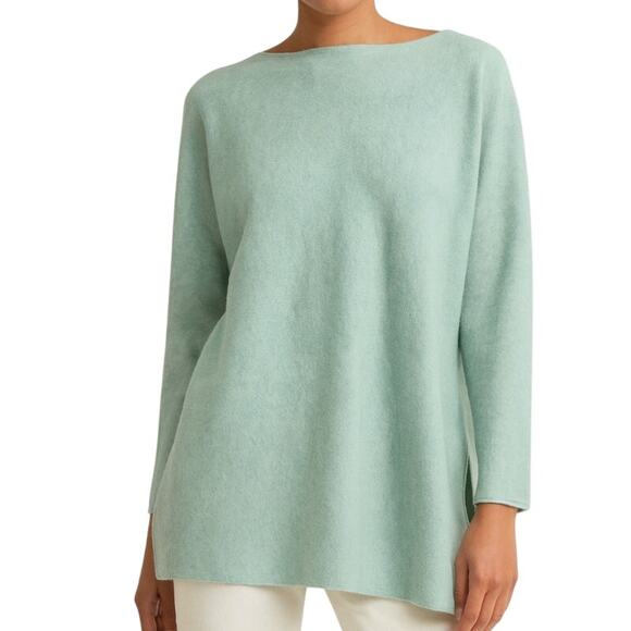 Bianco & Blue Wool Cashmere Sweater Tunic Mint SZ XL Quiet Luxury Designer - Picture 1 of 8